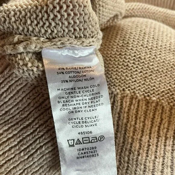 Loft Women's Cream Tan V-neck Pullover Sweater Size L Cotton Blend Long Sleeve - Picture 5 of 5